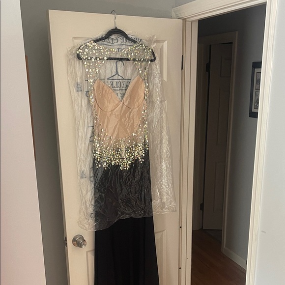 Fiesta Black and Gold Backless Dress - Picture 1 of 5